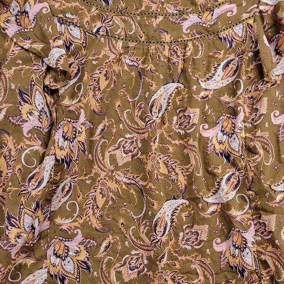 Terra & Sky Womens Blouse Size 4X Brown Paisley Print Ladder Trim Ruffle Peasant - Picture 8 of 11